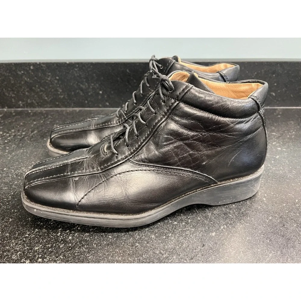 Bata Men's Black Leather Lace Up Dress Boot‎ Sz 41 (US 8) Made In Italy